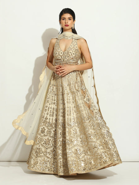 Ivory Mirror Halter Neck Lehenga