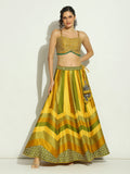 Yellow Olive Chevron Stripped Shrug Lehenga