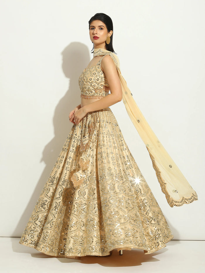 Ivory Mirror Criss-Cross Lehenga