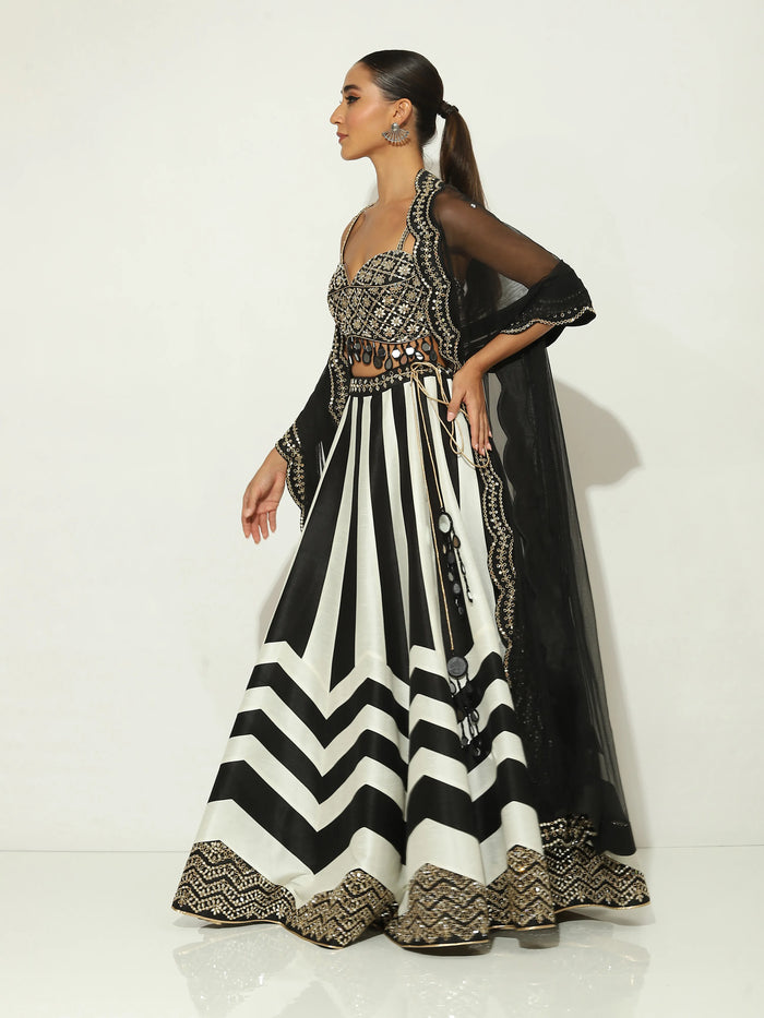 Charcoal Striped & Chevron Lehenga