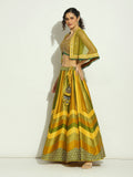 Yellow Olive Chevron Stripped Shrug Lehenga