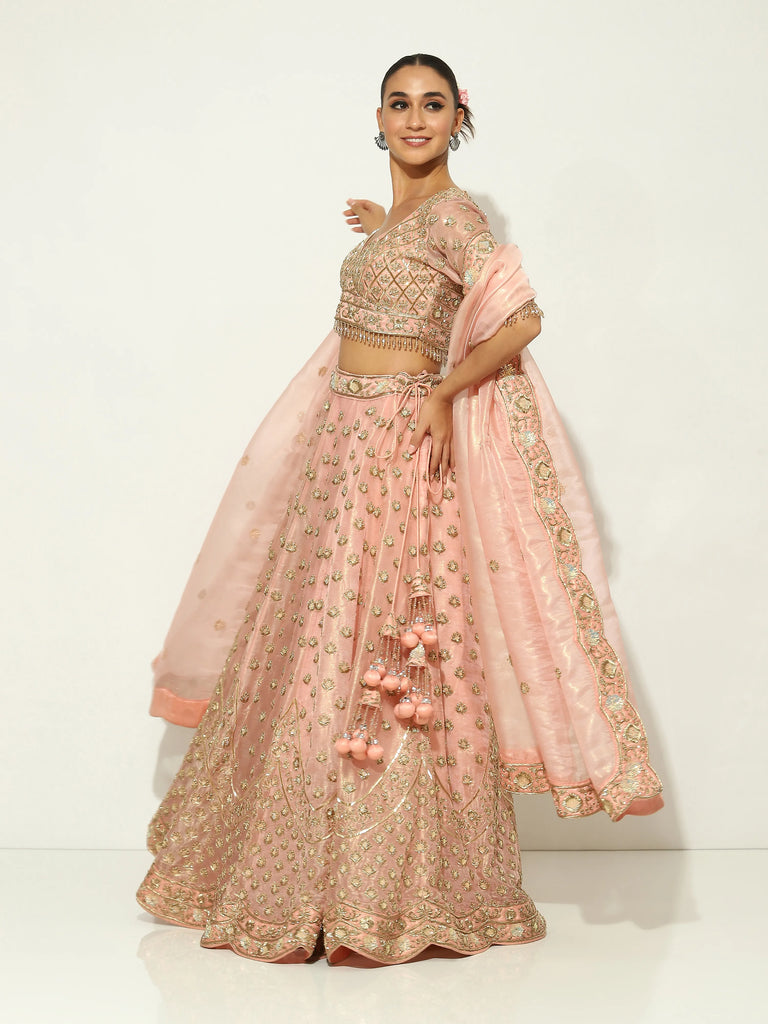 Blush Pink Rangrass Zardozi Lehenga