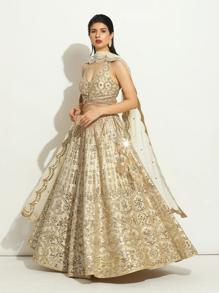 Ivory Mirror Halter Neck Lehenga