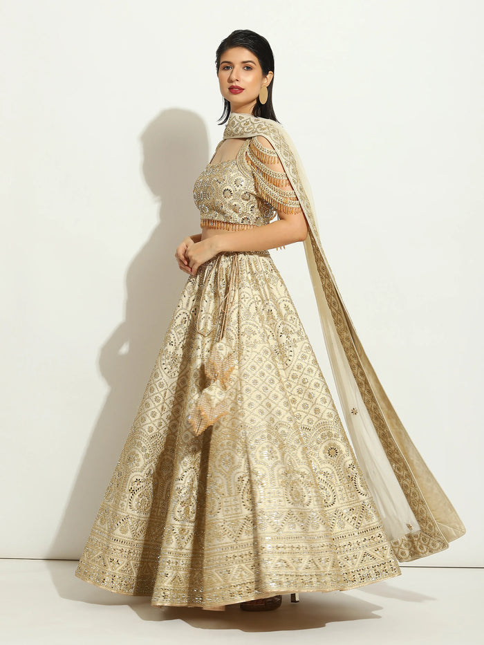 Ivory Mirror & Trinket Lehenga