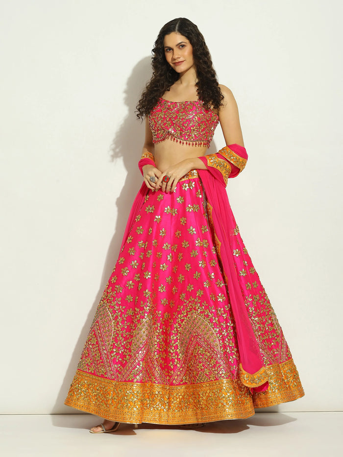 Fuchsia Burnt Orange Gota Lehenga