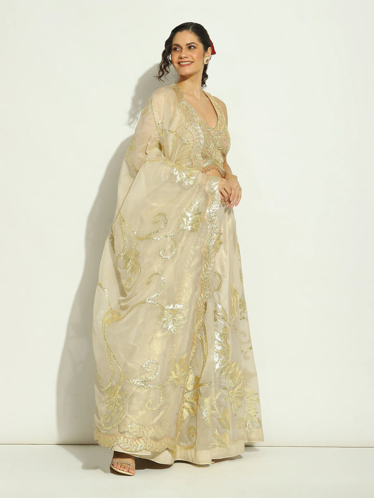 Ivory Gota work Lehenga
