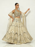 Shaahee Ivory Gold Pipework Lehenga