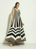 Black & White Chevron Patchwork Sleeveless Anarkali