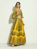 Yellow Olive Chevron Stripped Shrug Lehenga