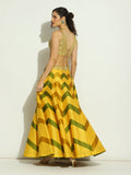 Yellow and Green Chevron Patchwork Mirror Lehenga