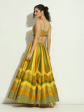 Yellow Olive Chevron Stripped Shrug Lehenga