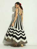 Black & White Chevron Patchwork Sleeveless Anarkali