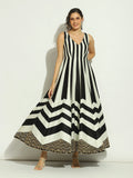 Black & White Chevron Patchwork Sleeveless Anarkali