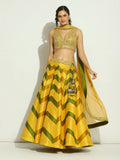 Yellow and Green Chevron Patchwork Mirror Lehenga