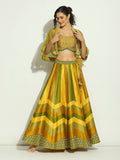 Yellow Olive Chevron Stripped Shrug Lehenga