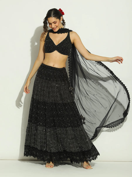 Black Net Chikankari Swaroskvi Lehenga