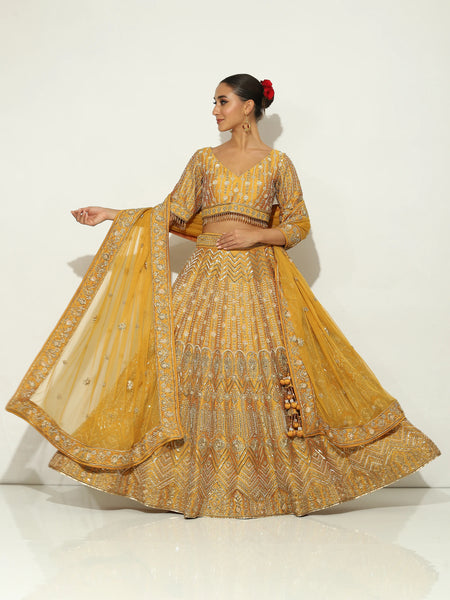 Mustard Gold Zardozi Bridal Lehenga