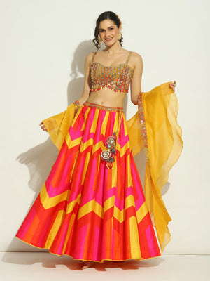 Flame Chevron Patchwork Sphagetti Lehenga