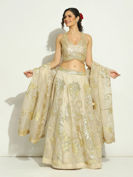 Ivory Gota work Lehenga