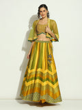 Yellow Olive Chevron Stripped Shrug Lehenga