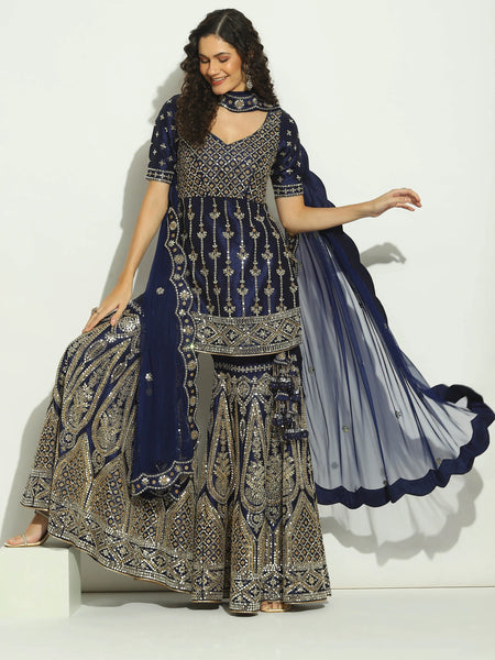 Midnight Blue Mirror Kurti Garara