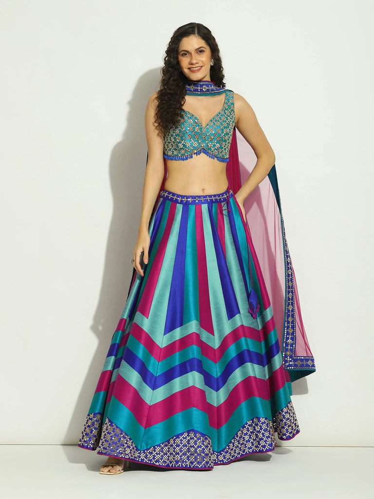 Indigo Chevron Patchwork Lehenga