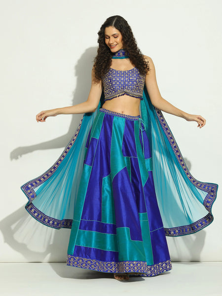 Indigo Geometric Patchwork Lehenga