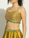 Yellow Olive Chevron Stripped Shrug Lehenga