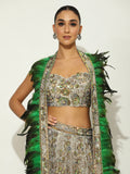 Peacock Georgette Feathered Lehenga