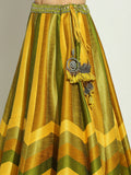 Yellow Olive Chevron Stripped Shrug Lehenga