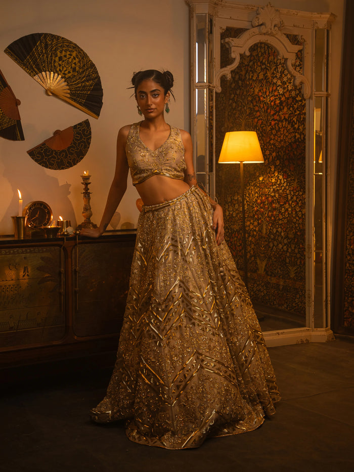 Sky grey zardozi lehenga