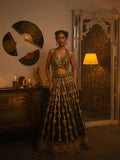 Black metal and mirror work lehenga.