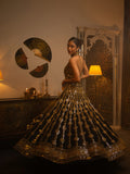 Black metal and mirror work lehenga.
