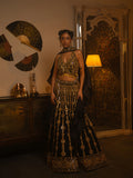 Black metal and mirror work lehenga.