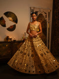 Raw silk mirror work lehenga
