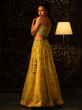 Green & yellow beadwork lehenga.