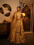 Raw silk mirror work lehenga