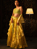 Green & yellow beadwork lehenga.