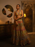 Dusty blue multi bead work lehenga.