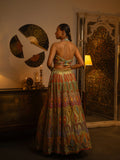 Dusty blue multi bead work lehenga.