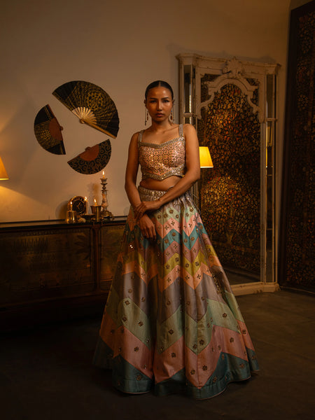 Chevron multi pastel lehenga.