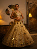 Ivory raw silk mirror work lehenga.