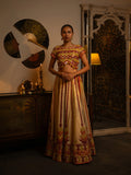 Ivory mirror and thread work lehenga.