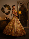 Ivory mirror and thread work lehenga.