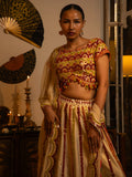 Ivory mirror and thread work lehenga.