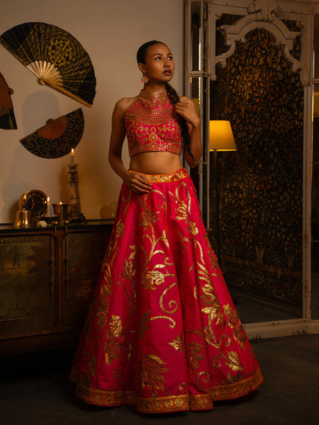 Hot pink gota lehenga.