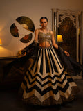 Black and white soft silk lehenga