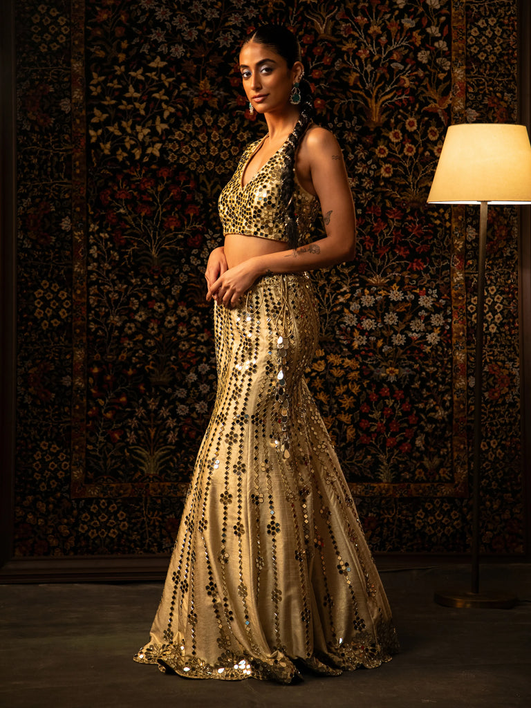 Ivory fish-cut lehenga