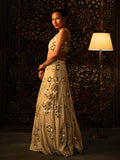 Ivory net chikankari mirror and pearlwork lehenga