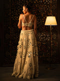 Ivory net chikankari mirror and pearlwork lehenga